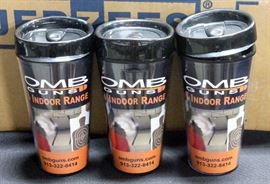 VisionUSA Plastic Travel Mugs, Approximate Qty 23, OMB Guns Advertising, New Old Stock