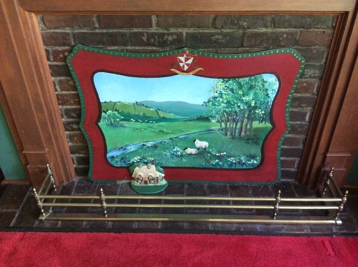 Fireplace Screen & Antique, Brass Fireplace Rail