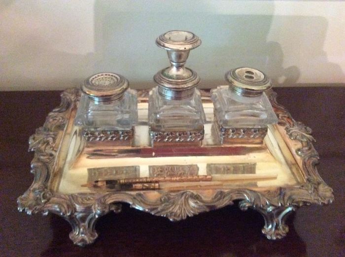silver Ink well set, dated 1839