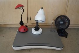 lamps & fan, laptop desk support