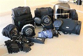 HD gear helmets, winshield, gloves carrycases