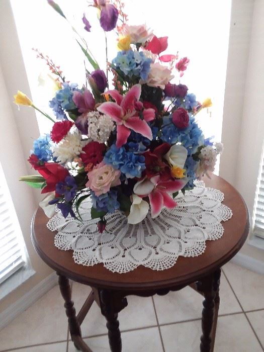SILK FLOWERS AND 1920 ERA LAMP TABLE