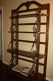 Wood and brass bakers rack