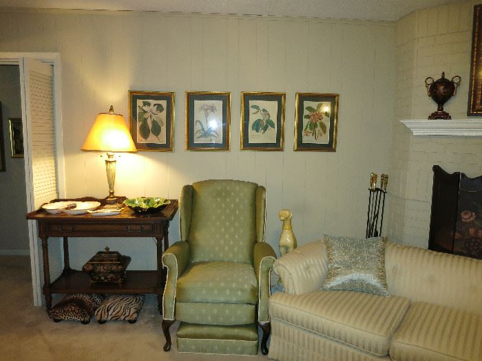 Camel Back Sofa, Vintage Recliner, Desk, Lamp, Artwork And Whippet!