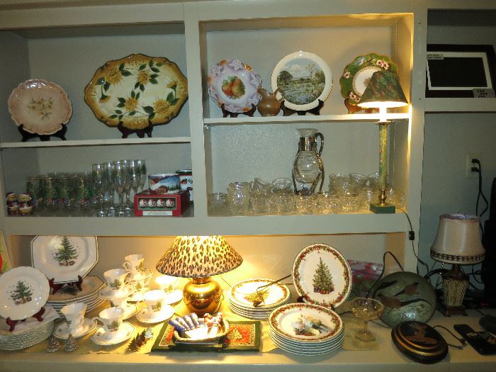 Christmas Dishes, Glasses, Fostoria Punch Cups, Bavaria Plate, Limoges Plate, Porfirio Salinas Texas Bluebonnets 1952