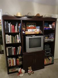Mahogany Entertainment Center, TV With DVD Player, Stereo On The Right, Cowboy Hats