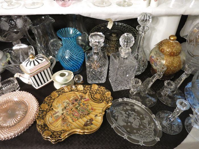 Blue Swirl Vase, Decanters, Satsuma Urn, Pink Depression
