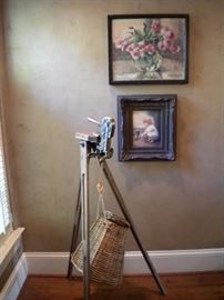 Vintage "Estate" wine bottle opener with floor stand with cork basket