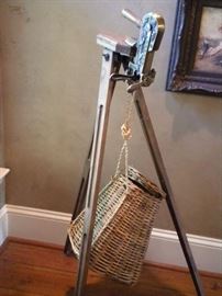 Vintage "Estate" wine bottle opener with floor stand with cork basket