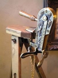 Vintage "Estate" wine bottle opener with floor stand with cork holder basket