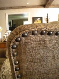 Matching Ethan Allen Wing back chairs with nail head trim , down filled matching accent pillows available also at separate price point.