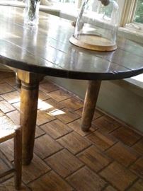 Olive stained farmhouse table & Rope bench