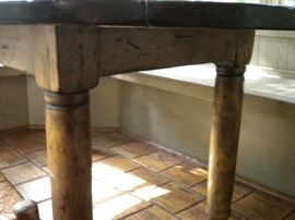 Olive stained farmhouse table & Rope bench