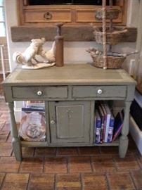 Anitque/Primitive green cabinet with white knobs