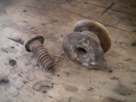This beautiful pine chest survived a fire in a castle in Ireland. Details included wood screw knobs!