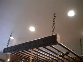 Rustic hanging pot rack wood