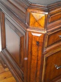 Executive desk, executive leather nail head trim office chair, and executive lateral file cabinet