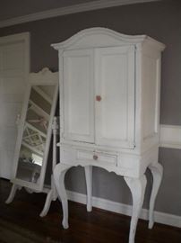 White Cheval Mirror, Shabby chic white wardrobe w/drawer hiboy