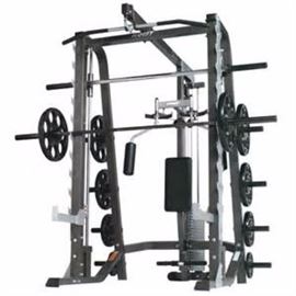 Hoist Adjustable bench HF-165 Hoist HF405D Accessory Stand Hoist HF405A Leg Extension Hoist Preacher Pad Hoist Fitness System HF 985 Half Cage Frame with SMITH Machine Bar and Accessories. This is a complete Hoist Fitness System that combines free weights (bench press, squats, dips, overhead press, leg extensions, leg curls) and machine exercises (seated rows, lat pull downs, pec deck, tricep extensions, bicep curls).Hoist HF 985 Half Cage Frame Includes the Following:Hoist HF 900-01 Squat AttachmentHoist HF 900-03 Lat Pull-down/Low RowHoist HF 900-04 Pec Deck OptionHoist HF 900-05 Safety Tier OptionHoist HF 405A Leg Development StationHoist SMITH BarHoist HF Professional Bench with Adjustable Seat and BaseHoist Weight Stack 200 lbs.USA Sports Tricep Pull-down Rope AccessoryUSA Sports Triangle Pull-down BarUSA Sports Lat Pull-down BarUSA Sports 7 FT. BarBodySolid Professional Weight Stack Tree and USA Sports Weight Set Includes:2 x 45 lb. Plates2 x 35 lb. Plates2 x 25 lb. Plates2 x 10 