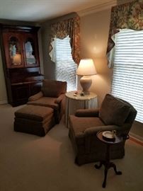 Pair of Woodmark Chairs (A Howard Miller Company) and Ottoman