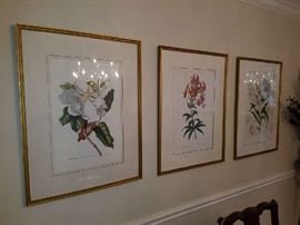 Set of Three Floral Prints 1985 Ariel Press - Printed in England