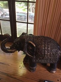 Large metal Indian elephant sculpture.