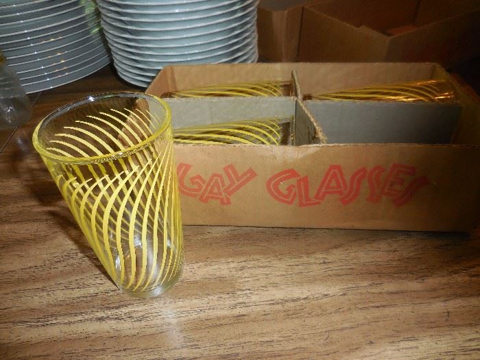 MCM Wavy Yellow Gay Glasses (4) Set in Original Boxes