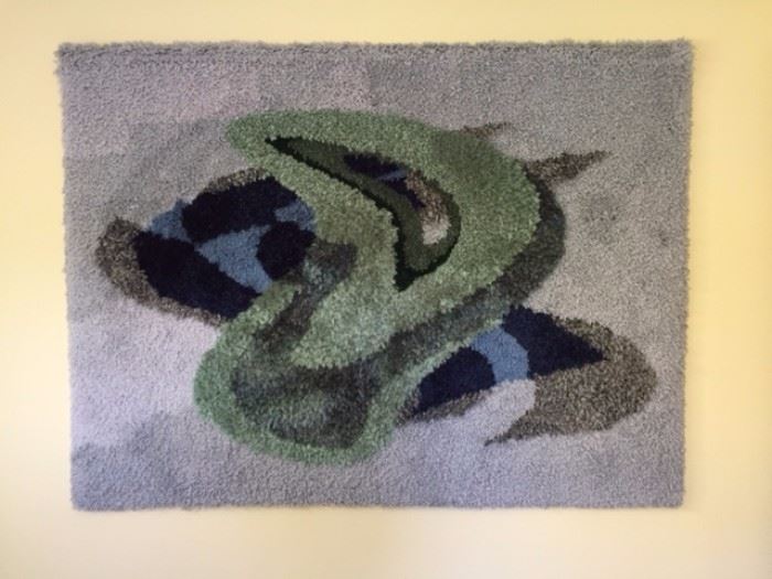 Wonderful original woven art piece! could be used as a small area rug or as a fun wall hanging. 3' X 4'