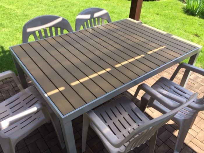 Strathwood outdoor table! Metal base with a composite top. Just in time for summer!