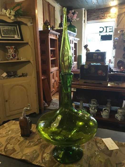70's Large Green  Blenko Blown Glass  