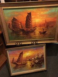 Chinese Junk ship paintings