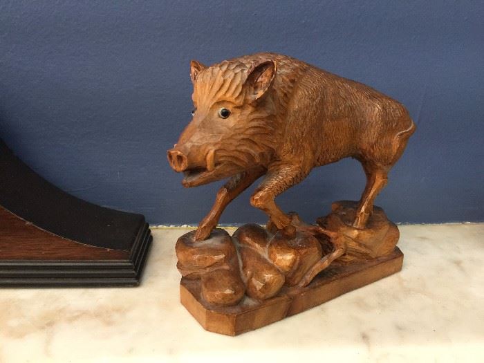 Hand Carved Wood Boar