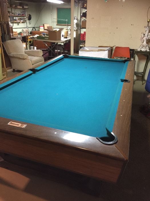 BUY IT NOW!  Lot #102 Amazing vintage Brunswick 8 foot pool table in pristine condition.  Comes with set of pool sticks and accessories.  $400
