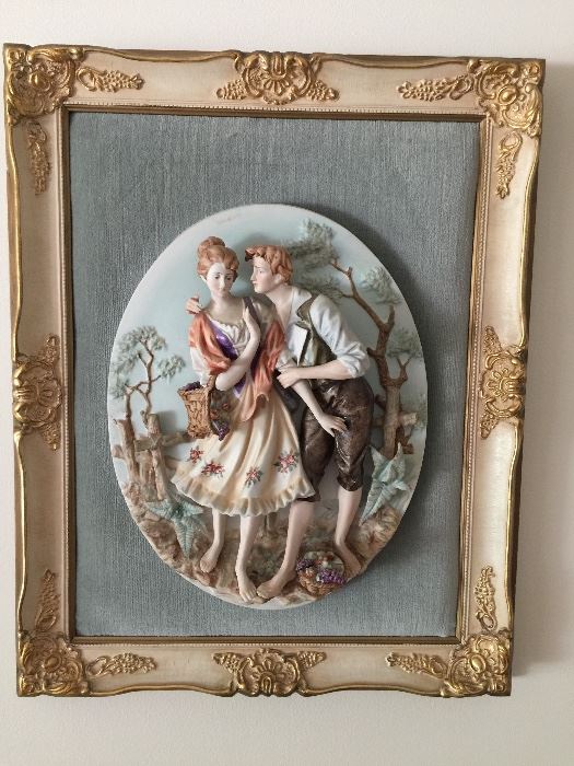 BUY IT NOW!! - Lot #110 - Set of two 3D porcelain wall art...framed and mounted on velvet...1 of 2 - $125/pair