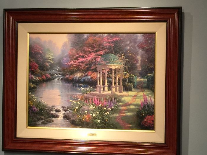 ***  BUY IT NOW ***  Lot # 204  Beautiful lithograph on canvas by famed artist Thomas Kinkaid "Garden of Prayer".  This is a limited edition Gallery Proof (#835/1750) and is 18" x 24".  Framed piece is 27" x 33".  Comes with COA.  Buy It Now $1,450