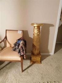 gold plant stand -pedestal and chair