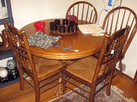 Dining Room  Round Oak Table, 2 Rush Chairs, 2-Oak Chairs