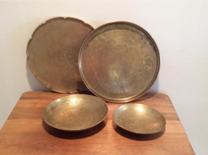 046 Embossed Brass Bowls And Trays 