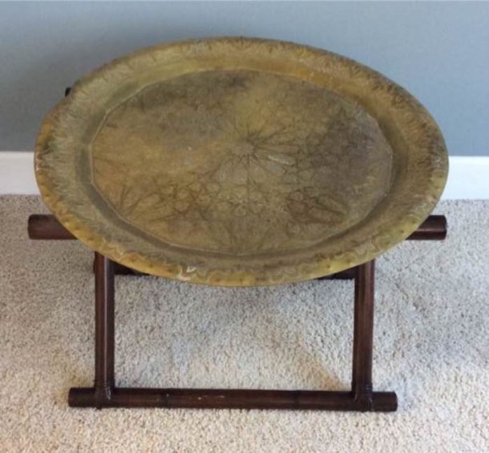 135 Vintage Large Brass Tray And Stand