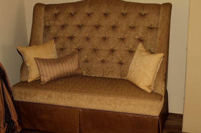 Feather's Custom Leather and mixed fabric Settee