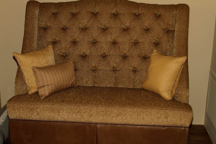 Feather's Custom Leather and mixed fabric Settee