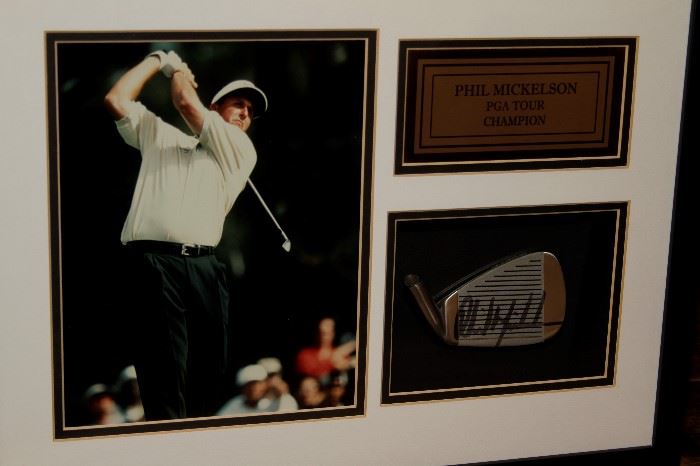 Phil Mickelson Framed Photo with Signed Golf Club