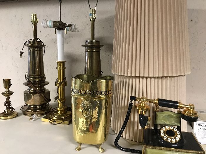 Brass lamps and other items