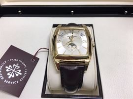 Patek Philippe automatic watch, 18k. Just back from being cleaned at the Patek Philippe service center. Original box, papers etc.