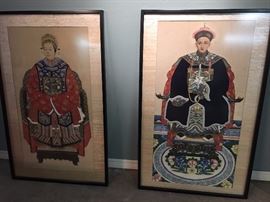 Pair of very large antique Chinese portraits.