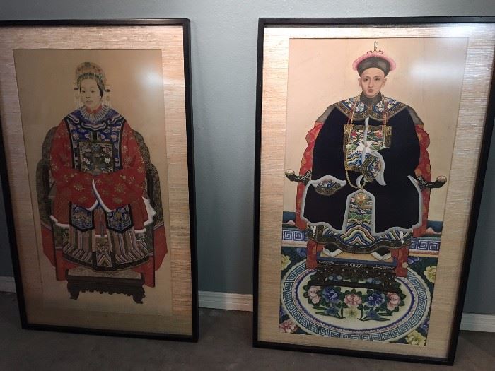 Pair of very large antique Chinese portraits.