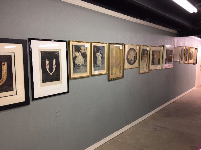 Very large collection of signed period Icart serigraphs, as well as some works by Erte.