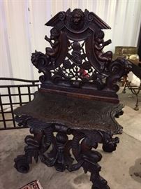 Large Carved Renaissance Revival Hall Chair