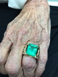 18k Gold Emerald and Diamond ring. Emerald approx 6 carats. 1.15 carats of Diamonds
