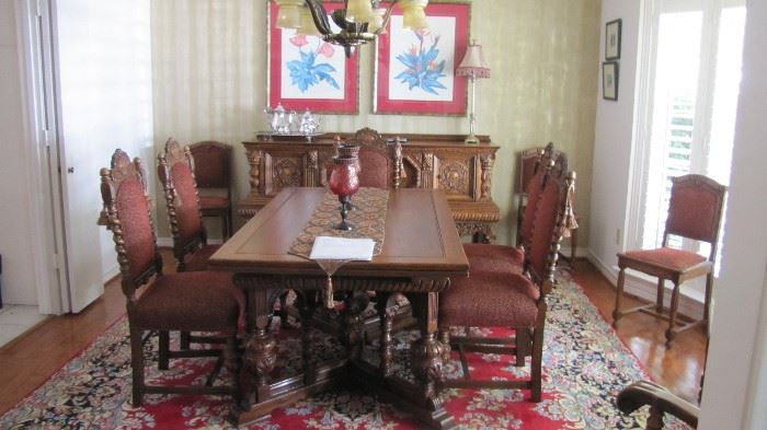 Antique Carved Table & 6 Chairs